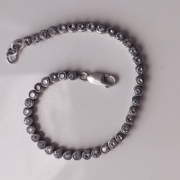 Jewelry - Sterling Silver Bezel Set Round White CZ Link 7" Bracelet - 10g